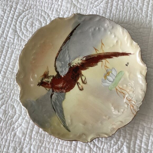 Limoges Hand-Painted Decorative Porcelain Plate Flying Bird & Flower Scalloped E - Picture 9 of 12